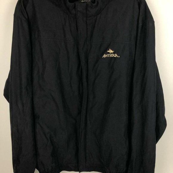 ANTIGUA Full Zip Press Buttons Mens GOLF JACKET Pockets Lined BLACK XL NWOT - Picture 1 of 11